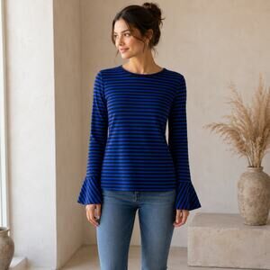 Draper James Blue Sadler Stripe Ponte Knit  Flared Sleeve Knit Top XS